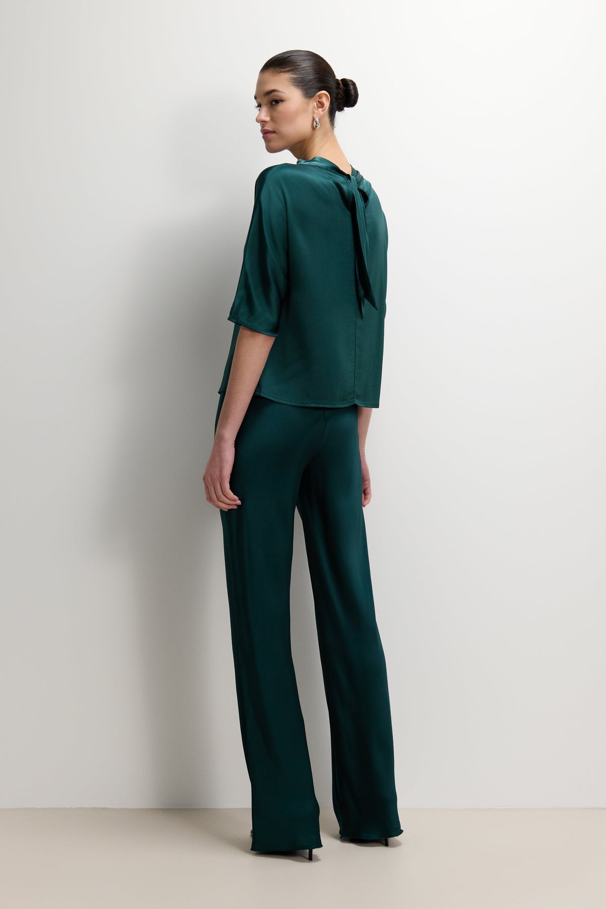 Genevieve Back Tie Satin Top | Teal