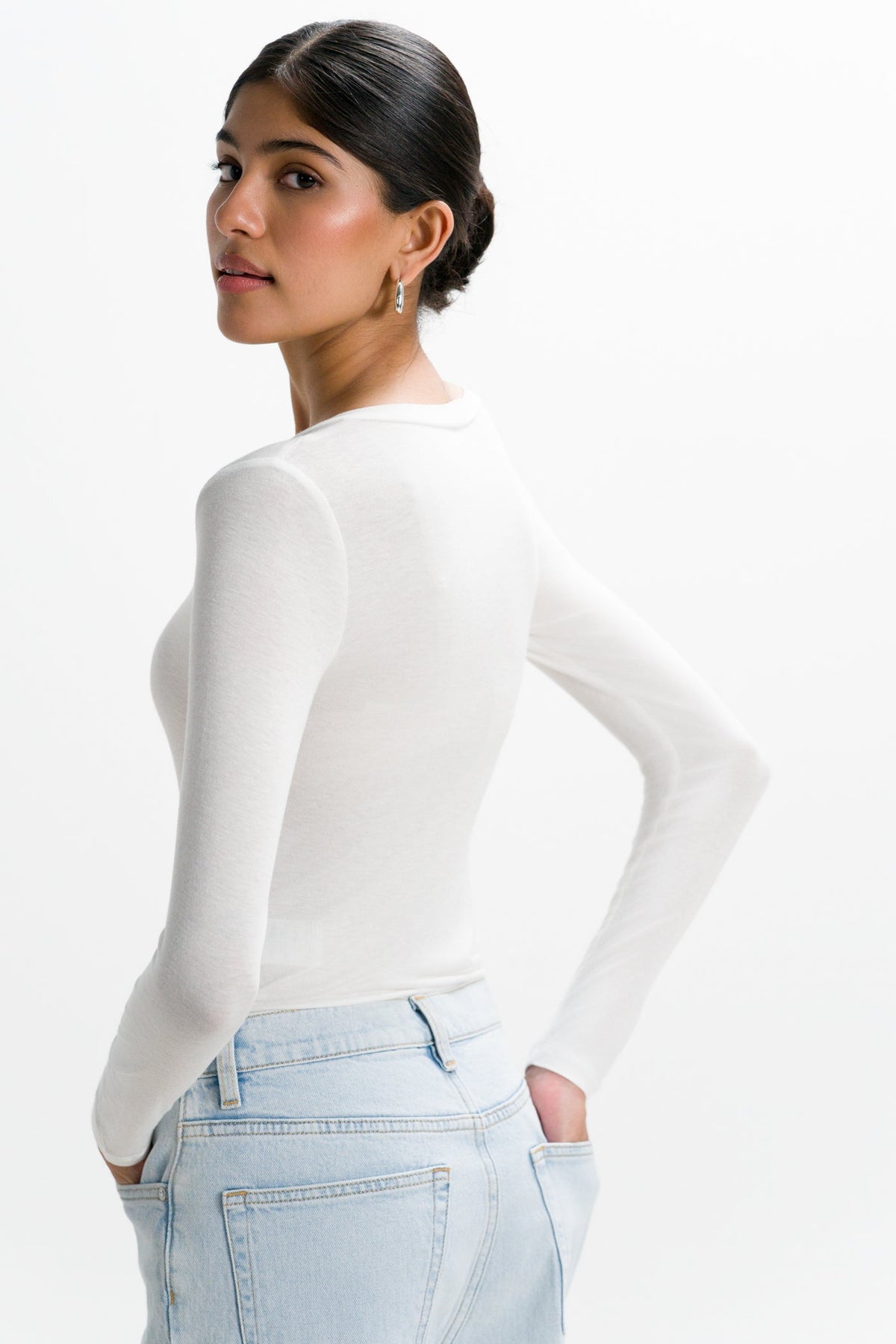 Sylvie V Neck Featherweight Top | White | Modal-Silk