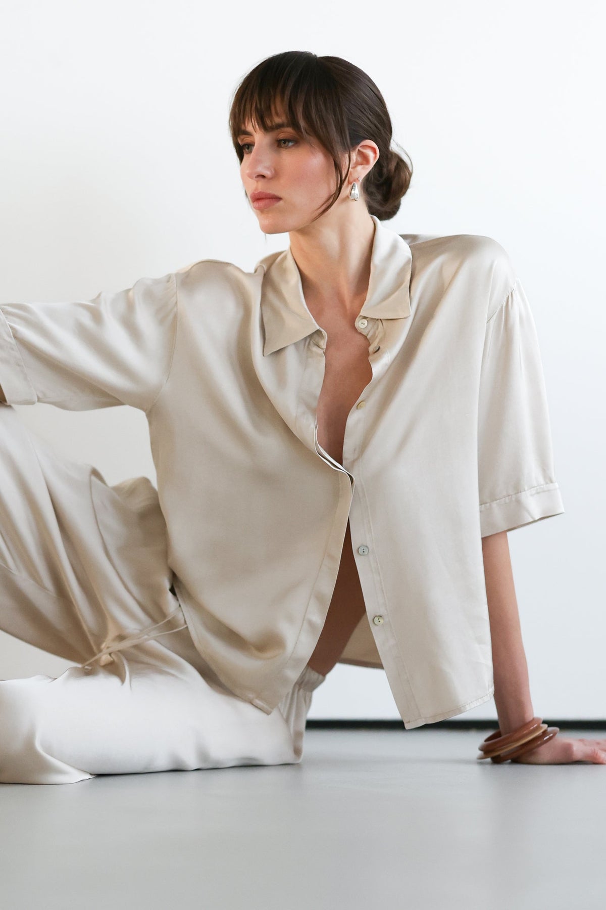 Rhea Satin Shirt | Light Beige