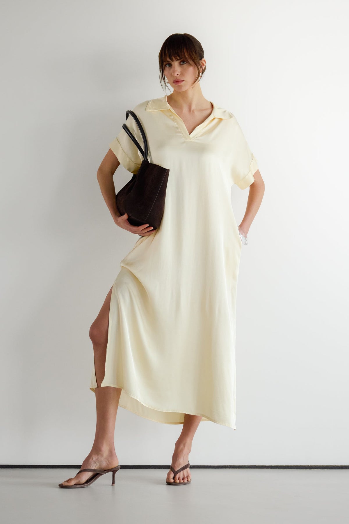 Cleo Satin Kaftan Dress | Buttercream