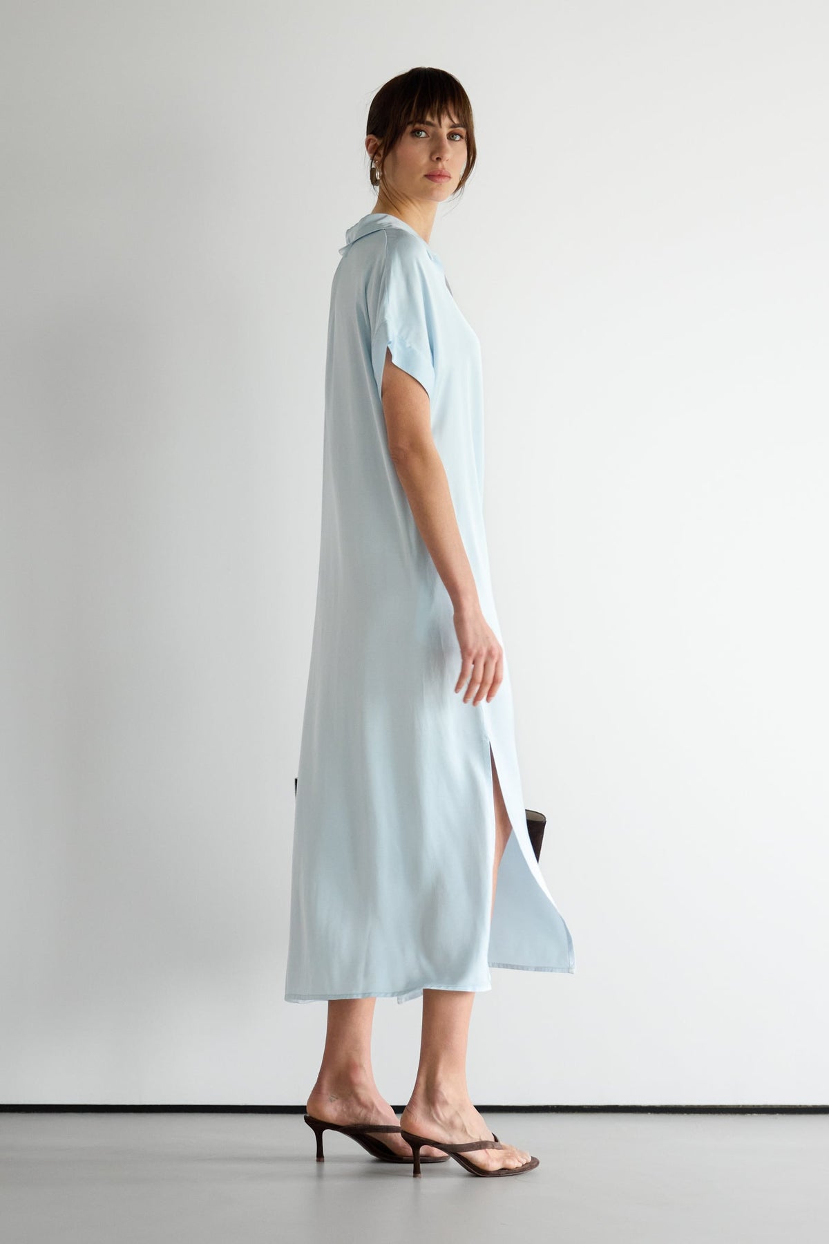Cleo Satin Kaftan Dress | Glacier