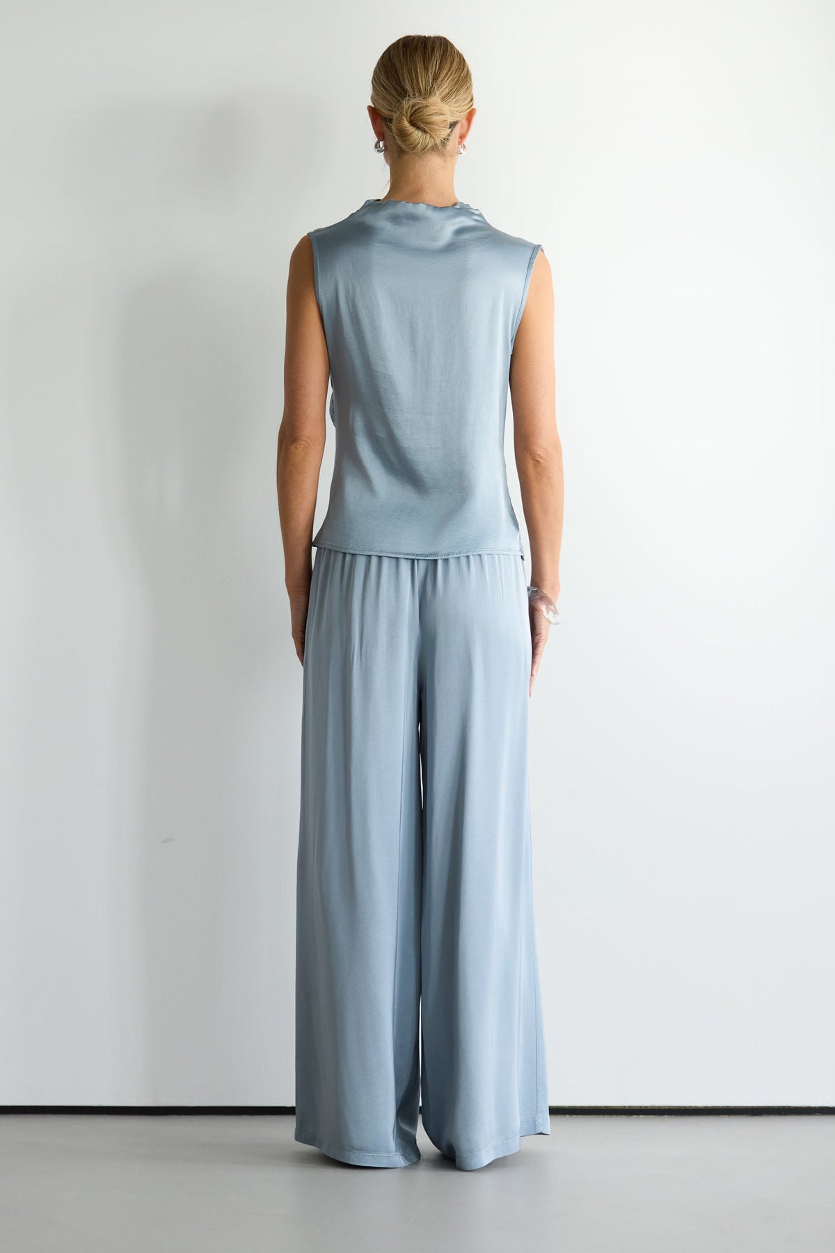Allegra Draped Satin Sleeveless Top | Dusty Blue