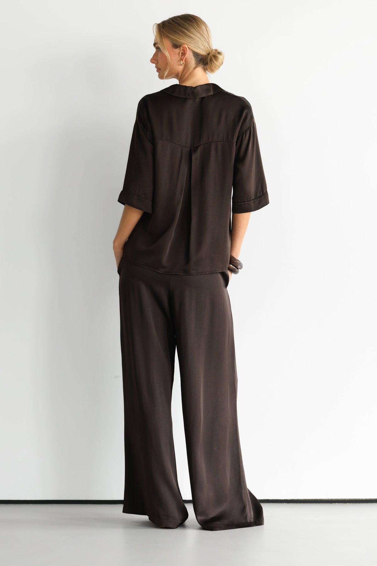 Nora Drawstring Satin Pants | Espresso Brown