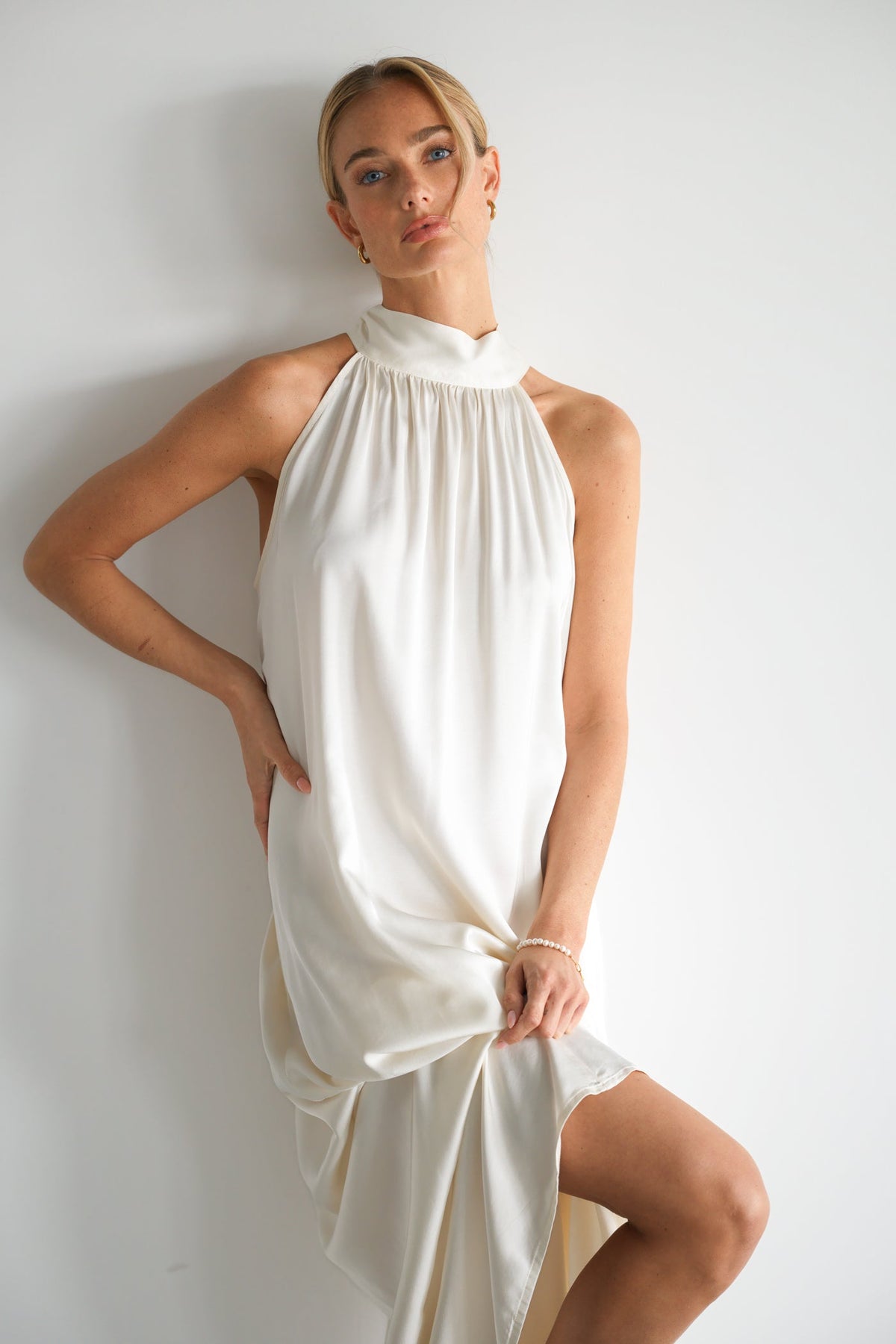 Ruby Halterneck Satin Dress | Ivory