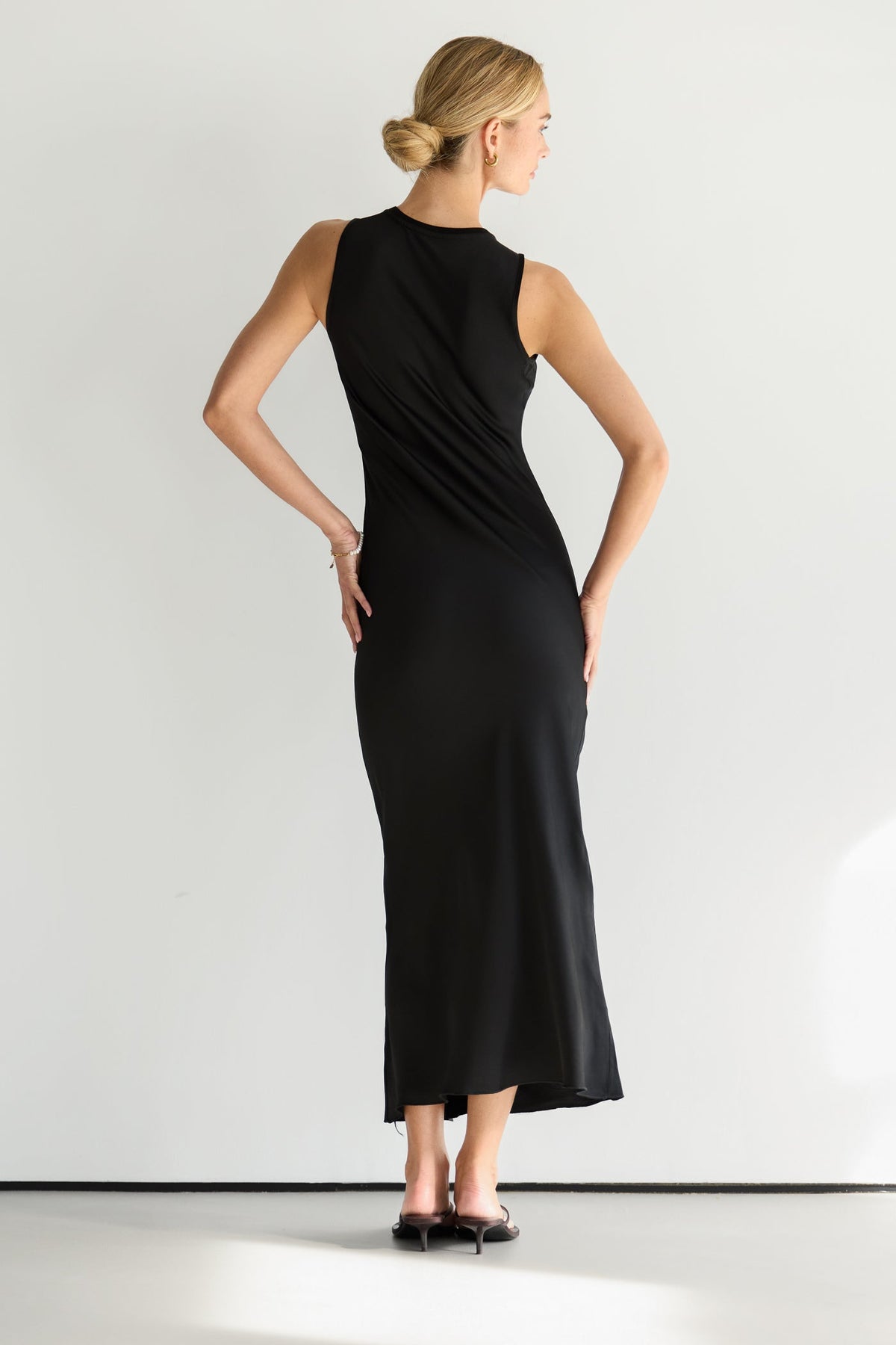Sabrina Sleeveless Satin Dress | Black