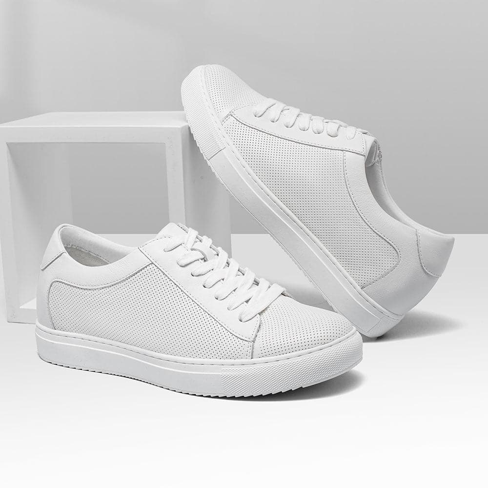 7 CM / 2.76 Inches  - CMR CHAMARIPA White Sneakers That Make You Taller - Height Increasing Sneakers - Breathable Leather Casual Men's Sneakers