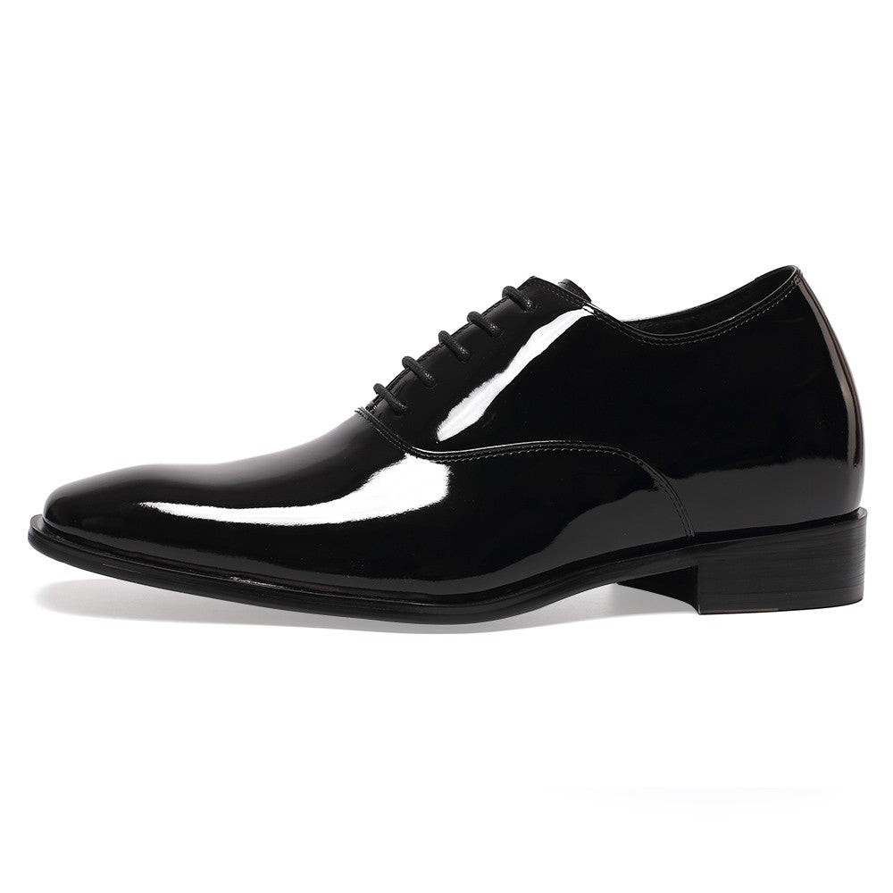 7 CM / 2.76 Inches CMR CHAMARIPA  Glossy Elevator Tuxedo Shoes Patent Leather High Increase Shoes