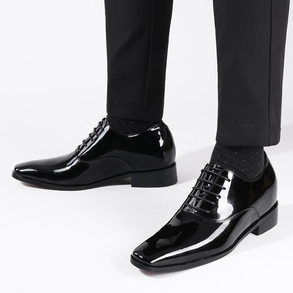 7 CM / 2.76 Inches CMR CHAMARIPA  Glossy Elevator Tuxedo Shoes Patent Leather High Increase Shoes