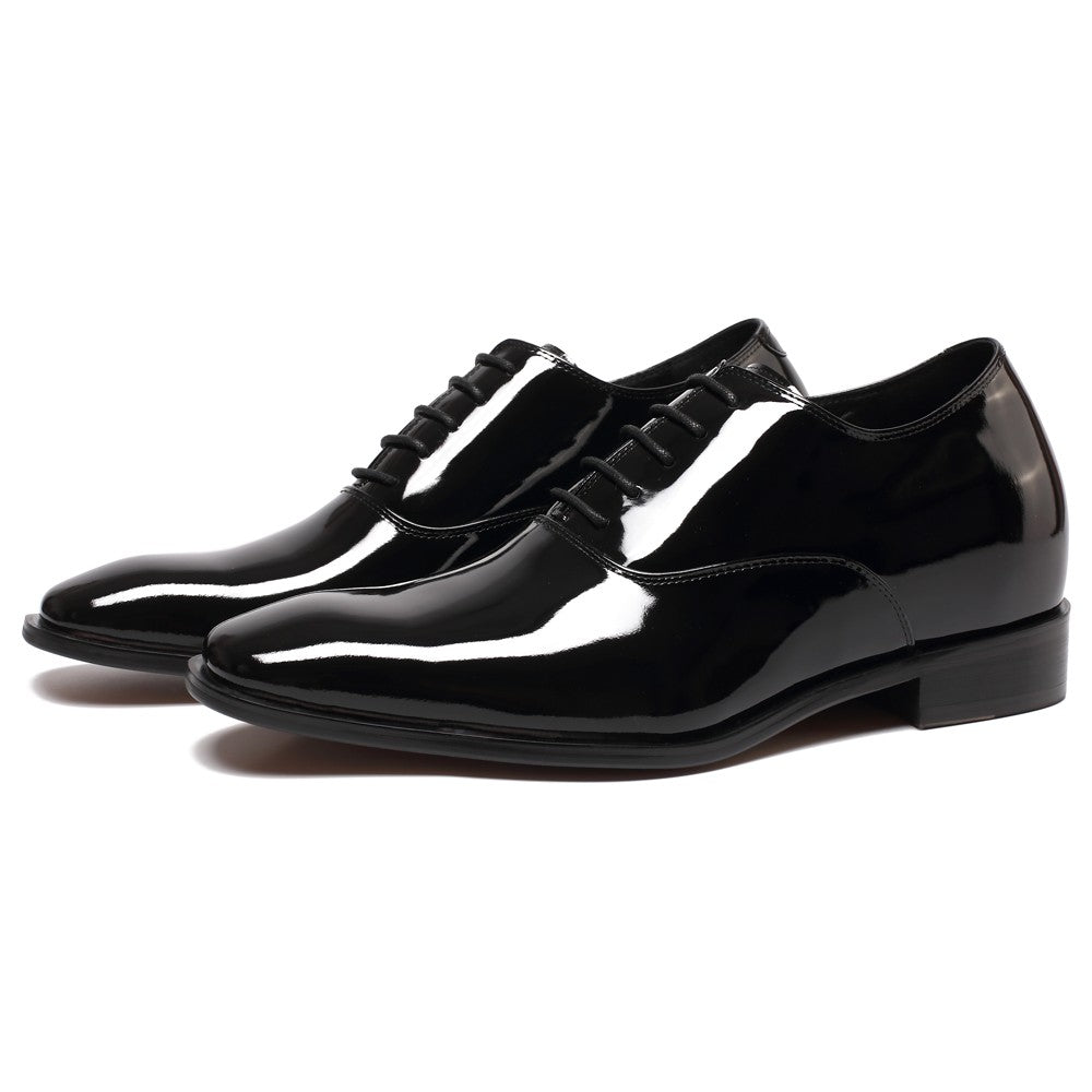 7 CM / 2.76 Inches CMR CHAMARIPA  Glossy Elevator Tuxedo Shoes Patent Leather High Increase Shoes