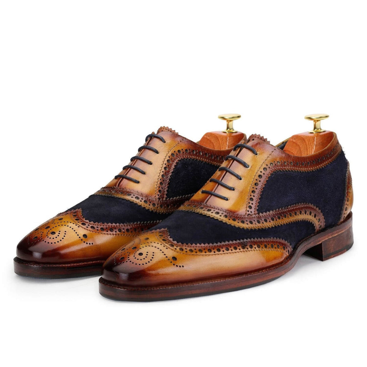 7 CM / 2.76 Inches CMR CHAMARIPA Dress Elevator Shoes For Men - Handcrafted Wingtip Brogue Oxford - Navy Suede
